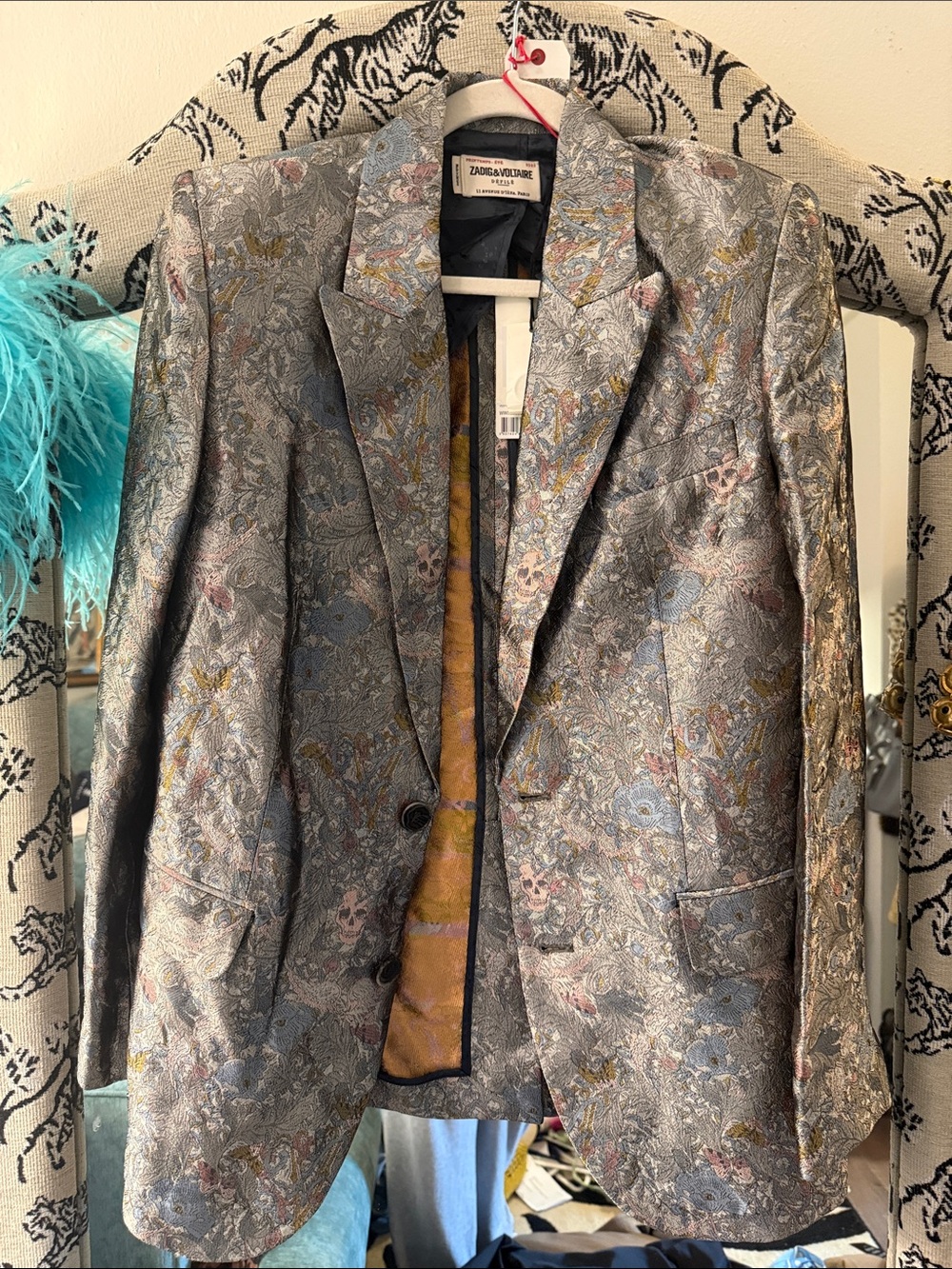 Zadig & Voltaire Metallic Silver Floral-Paisley Brocade Blazer